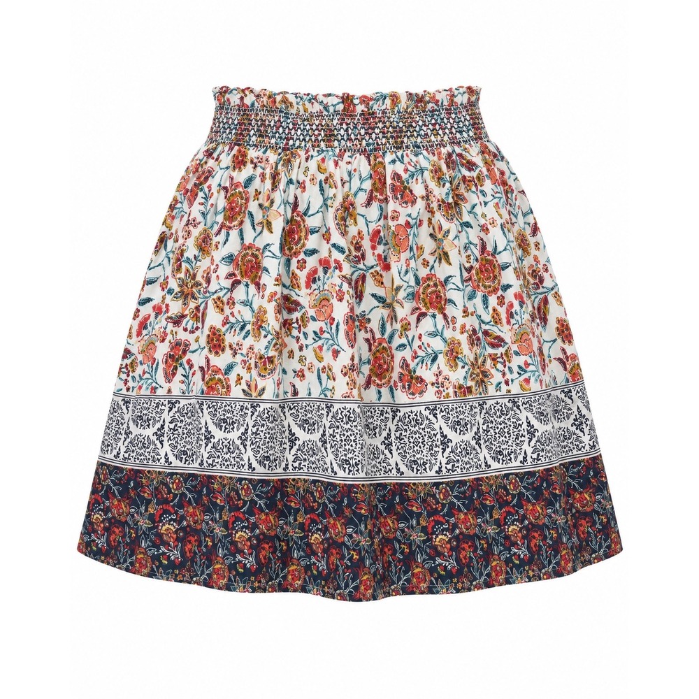 Maurices Womens XL Floral Smocked Waist Boho Border Print Mini Skirt Multi-Color